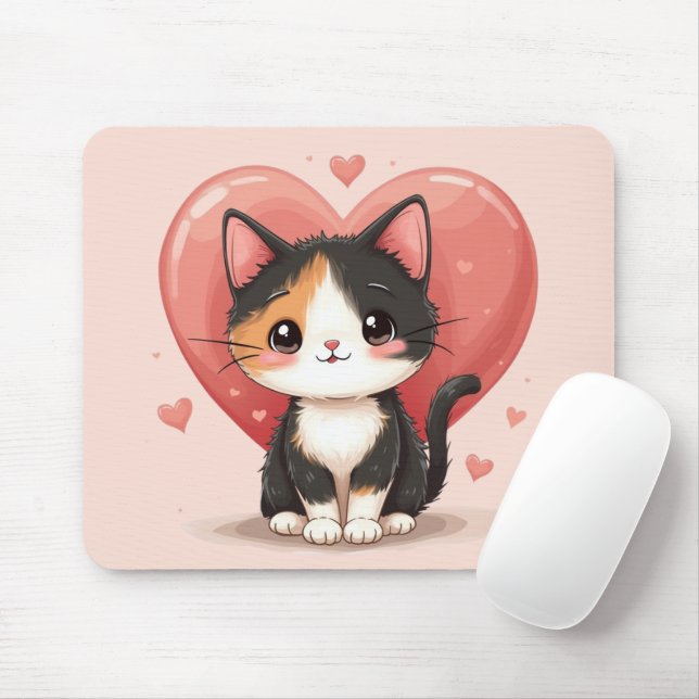Alfombrilla De Ratón El arte de Kawaii Valentine es un buen gato de Cal (Con ratón)