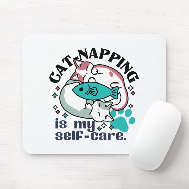 Alfombrilla De Ratón El Ataque Al Gato Es Mi Autocuidado: Gatos Cuestos (Con ratón)