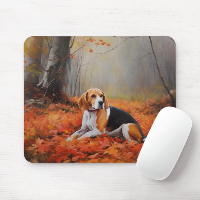 Alfombrilla De Ratón El Beagle en otoño se inspira en las hojas (Con ratón)