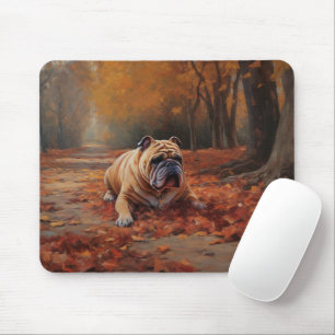 Alfombrilla De Ratón El bulldog en otoño se inspira en las hojas