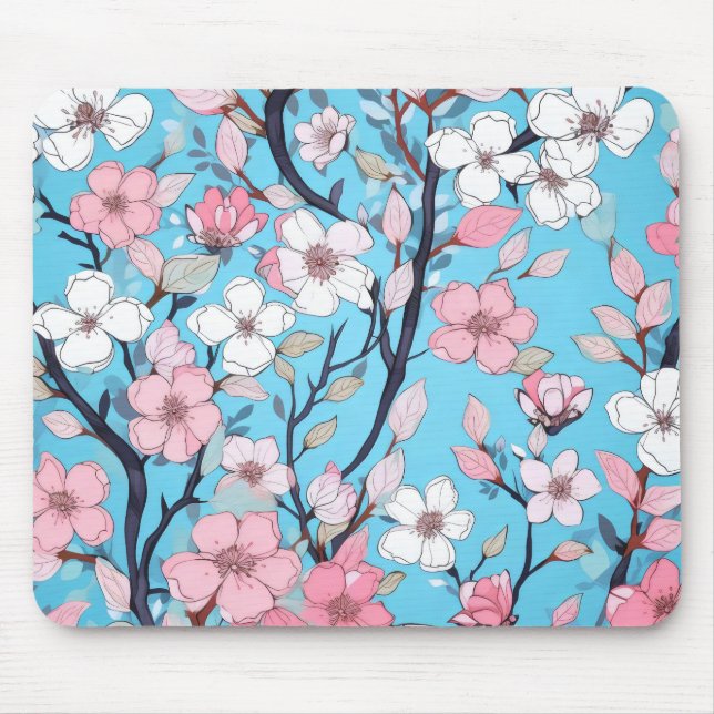 Alfombrilla De Ratón El cielo azul del árbol floreciente (Frente)