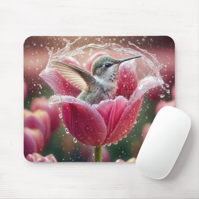 Alfombrilla De Ratón El colibrí chocando en un tulipán (Con ratón)
