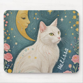 Alfombrilla De Ratón El encantador gato blanco con ojos verdes