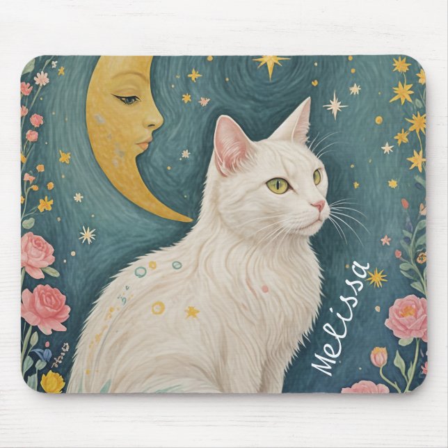 Alfombrilla De Ratón El encantador gato blanco con ojos verdes (Frente)