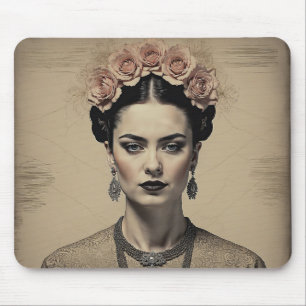 Alfombrilla De Ratón El encanto de Frida Kahlo: doble exposición vintag