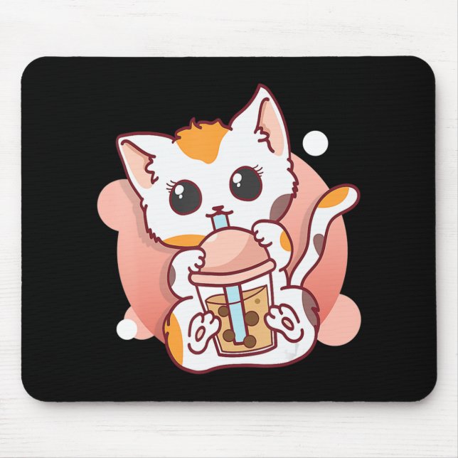 Alfombrilla De Ratón El gato Boba Tea Bubble Tea Kawaii Anime Neko para (Frente)