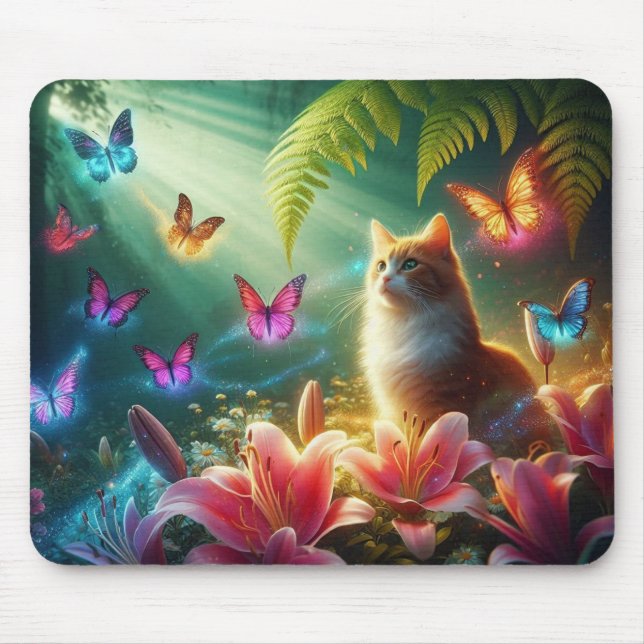 Alfombrilla De Ratón El Gato Curioso & Sus Mariposas (Frente)