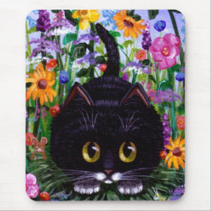 Alfombrilla De Ratón El gato floral del smoking del negro del arte