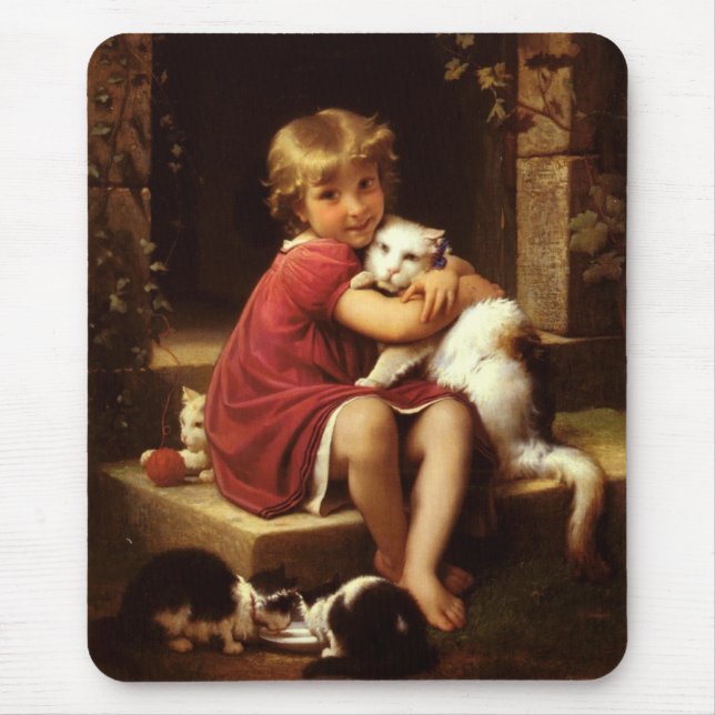 Alfombrilla De Ratón El gato Mascota favorito del joven Chica (Perrault (Frente)
