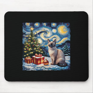 Alfombrilla De Ratón El gato navidad Siamese Art Van Gogh La Noche Star