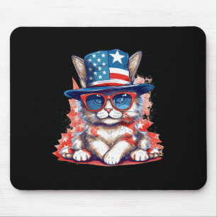 Alfombrilla De Ratón El Gracioso Gato Patriótico Bandera Estadounidense