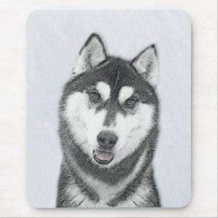 Alfombrilla De Ratón El Husky Siberiano (blanco y negro) pinta arte de