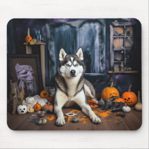 Alfombrilla De Ratón El Husky Siberiano Calabaza Halloween Scary