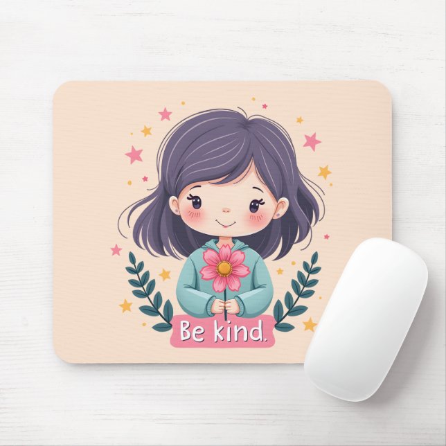 Alfombrilla De Ratón El Ilustracion "Be Kind" de Kawaii, un arte magníf (Con ratón)