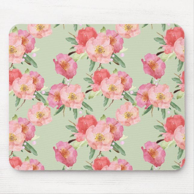 Alfombrilla De Ratón El jardín rosado bonito florece la acuarela (Frente)