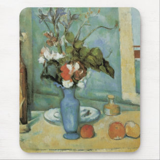 Alfombrilla De Ratón El jarrón azul (Flores y frutas) de Paul Cézanne