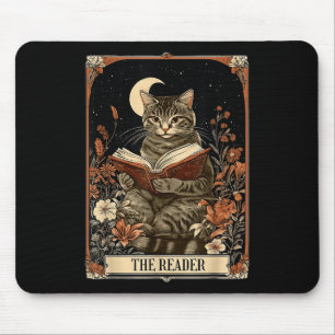Alfombrilla De Ratón El lector Tarot Card Cat leyendo el libro Floral M