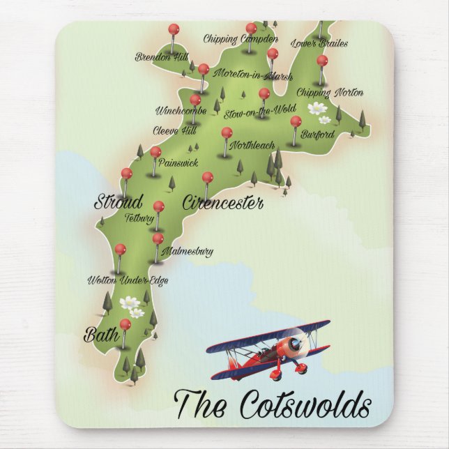 Alfombrilla De Ratón El mapa vintage de Cotswolds (Frente)