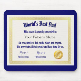 Alfombrilla De Ratón El mejor certificado de papá de un mundo gracioso