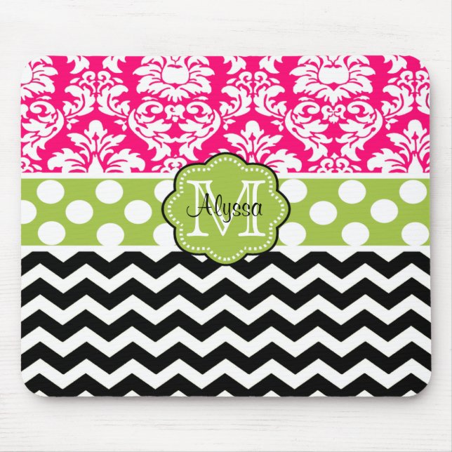 Alfombrilla De Ratón El negro verde rosado puntea Mousepad (Frente)