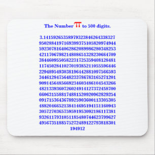 Alfombrilla De Ratón El número pi a 500 digits.3.14159… Mousepad