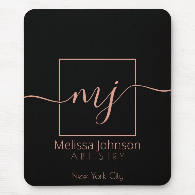 Alfombrilla De Ratón El oro Rosa elegante en negro (Frente)