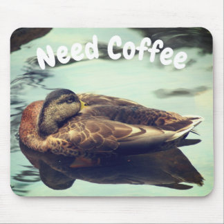 Alfombrilla De Ratón El pato dormido necesita un café divertido