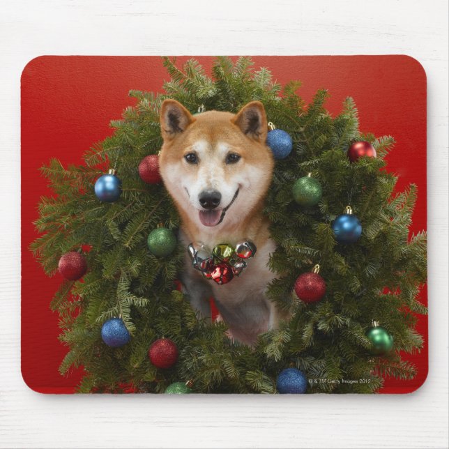 Alfombrilla De Ratón El perro chiba inu sentado en Navidades era una co (Frente)