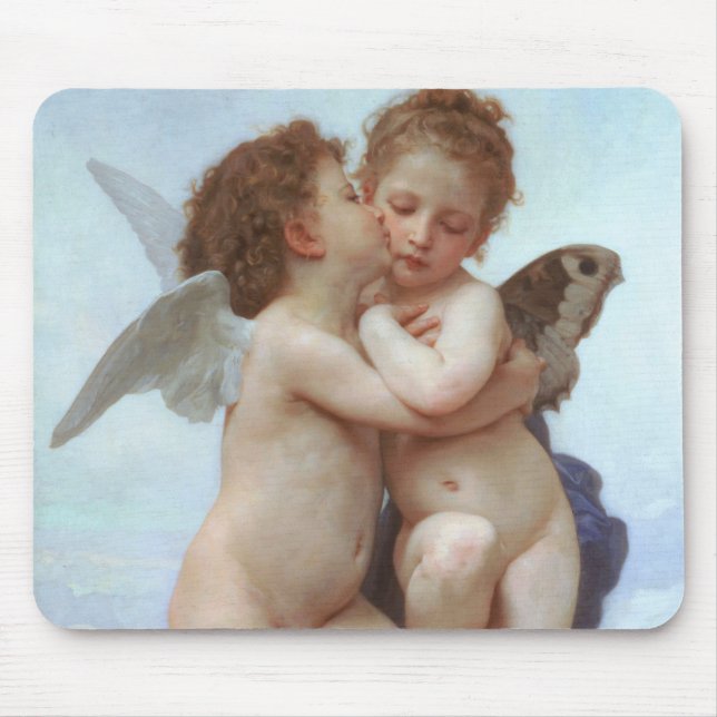 Alfombrilla De Ratón El primer beso, amor y psique, Bouguereau (Frente)