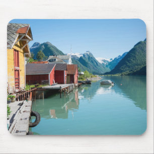 Alfombrilla De Ratón El pueblo de Fjærland y del mousepad del fiordo,