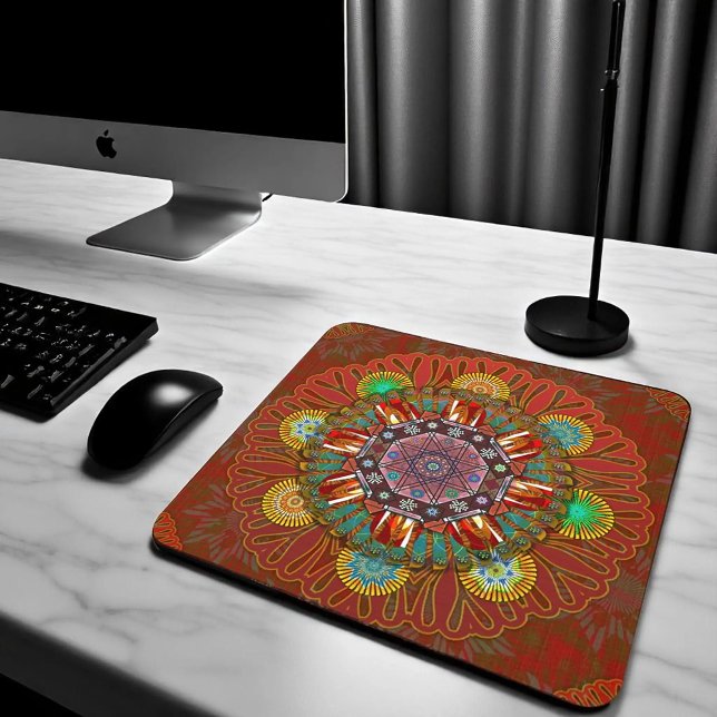 Alfombrilla De Ratón El rojo floral del filtro de Mandala escudero Mani (Subido por el creador)