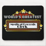 Alfombrilla De Ratón El vendedor más grande de los informes médicos del<br><div class="desc">Los informes médicos más grandes del mundo Clerk el camisetas, ropa y los regalos son regalos ideales del reconocimiento del trabajo del empleado además de los regalos para todas las ocasiones. Este diseño único de la carpa muestra el empleo y la profesión rodeados por las luces de neón y las...</div>