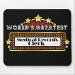 Alfombrilla De Ratón El vendedor más grande de los informes médicos del<br><div class="desc">Los informes médicos más grandes del mundo Clerk el camisetas, ropa y los regalos son regalos ideales del reconocimiento del trabajo del empleado además de los regalos para todas las ocasiones. Este diseño único de la carpa muestra el empleo y la profesión rodeados por las luces de neón y las...</div>