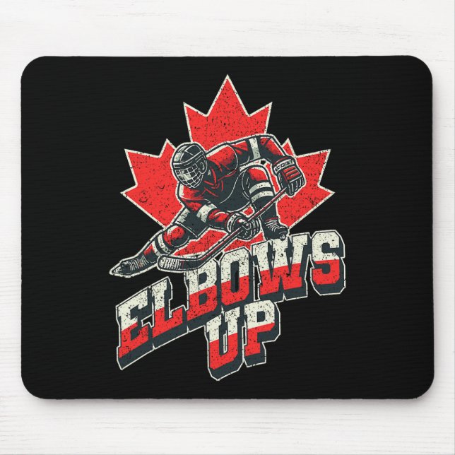 Alfombrilla De Ratón Elbows Up Hockey Player Maple Leaf Canadian Athlet (Frente)