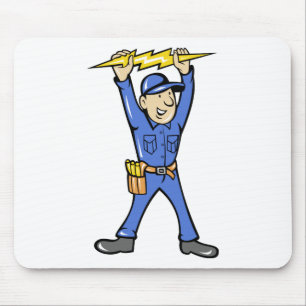 Alfombrilla De Ratón Electricista del dibujo animado que sostiene el