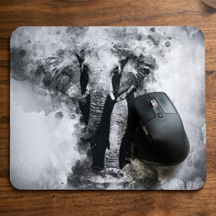 Alfombrilla De Ratón Elefante Africano Acuarela en Blanco y Negro