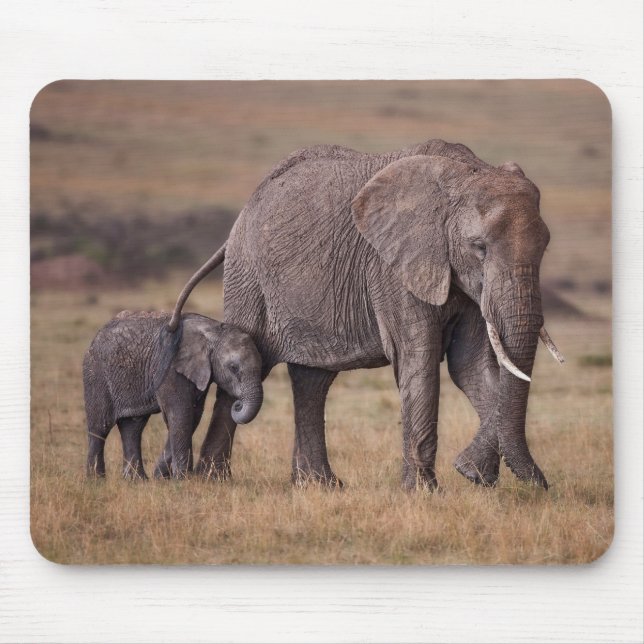 Alfombrilla De Ratón Elefante africano con cría (Frente)