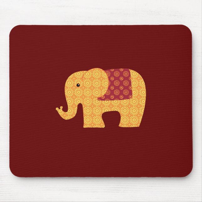 Alfombrilla De Ratón Elefante anaranjado lindo de la flor en rojo (Frente)