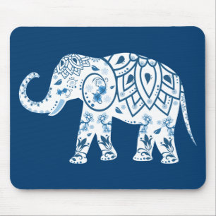 Alfombrilla De Ratón Elefante Azul con Patrón Ornamentado