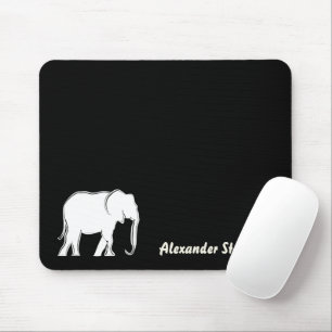 Alfombrilla De Ratón Elefante blanco Mínimo Negro Monogramado