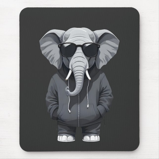 Alfombrilla De Ratón Elefante con Hoodie Funny Vector Animal Guay (Frente)