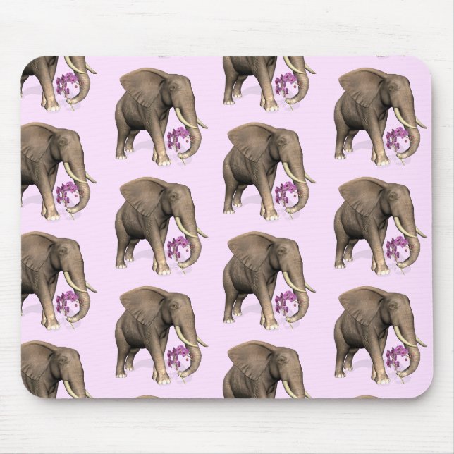 Alfombrilla De Ratón Elefante Con Orquídea Rosa (Frente)
