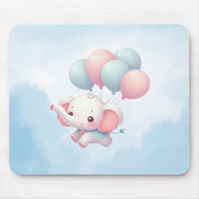 Alfombrilla De Ratón elefante de bebé con globos (Frente)
