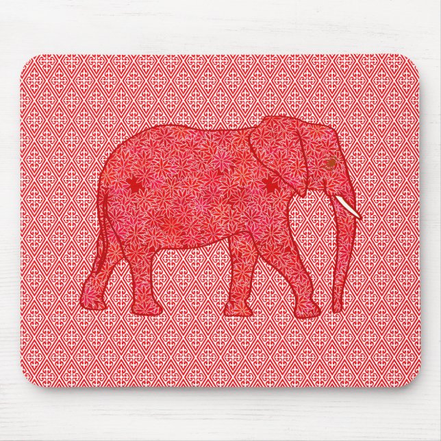 Alfombrilla De Ratón elefante de flores - rojo profundo y coral (Frente)