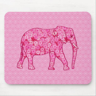 Alfombrilla De Ratón Elefante de las flores - rosa fucsia