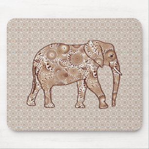 Alfombrilla De Ratón elefante de remolino fractal - marrón y taupe