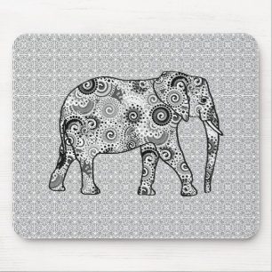 Alfombrilla De Ratón Elefante del remolino del fractal - gris, blanco y