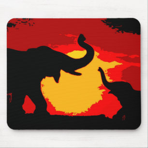 Alfombrilla De Ratón Elefante, elefante bebé y atardecer
