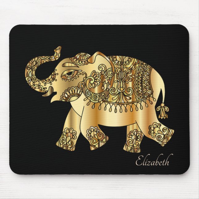 Alfombrilla De Ratón Elefante Floral de Paisley Gold - Personalizado (Frente)