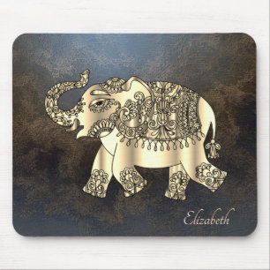Alfombrilla De Ratón Elefante Floral Paisley Dorado, Aspecto de Cuero
